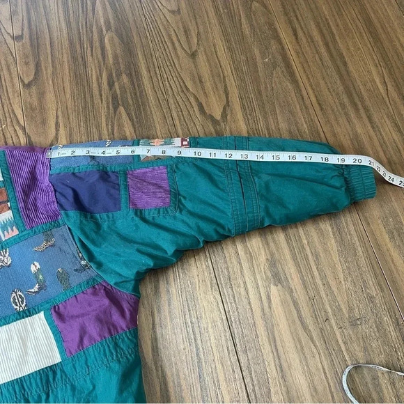 Izzi Vintage 80’s 90’s Western Cowboy Boots Patch Green Purple Jacket Size M - Picture 9 of 16